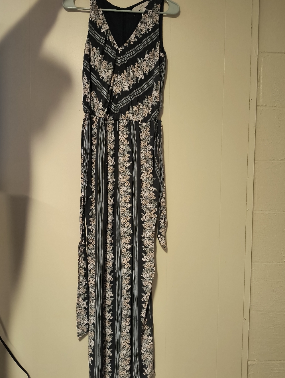Sleeveless Black Floral Stripe Maxi Dress